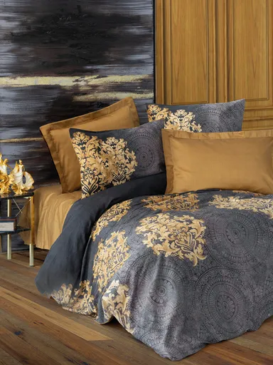 Lenjerie de pat pentru o persoana (DE), L'essentiel Maison, Jadira, Antracit / Bej