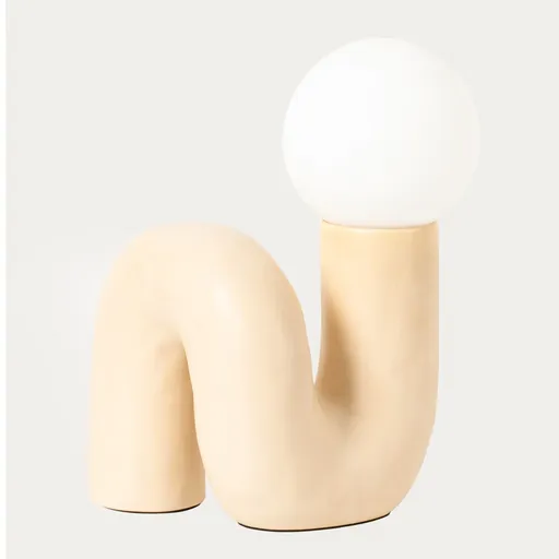 Lampa de masa Ormek, Homla, 21.8x20x31 cm, 25W, 1x E27, ceramica/sticla, crem/alb