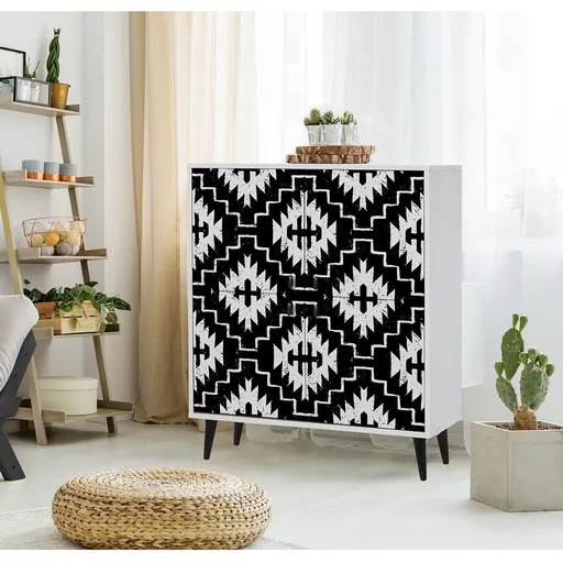 Dulap multifunctional, Hanah Home, Multilüx Swan, 95x111x36 cm, Alb/Negru