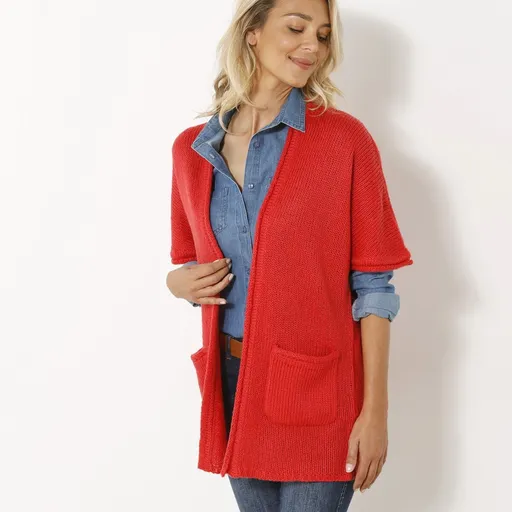 Cardigan lung cu mâneci până la cot