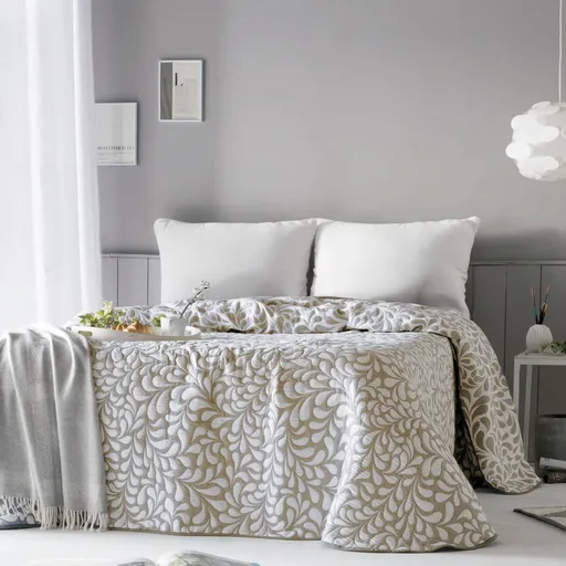 Cuvertură de pat jacquard cu motiv de frunze