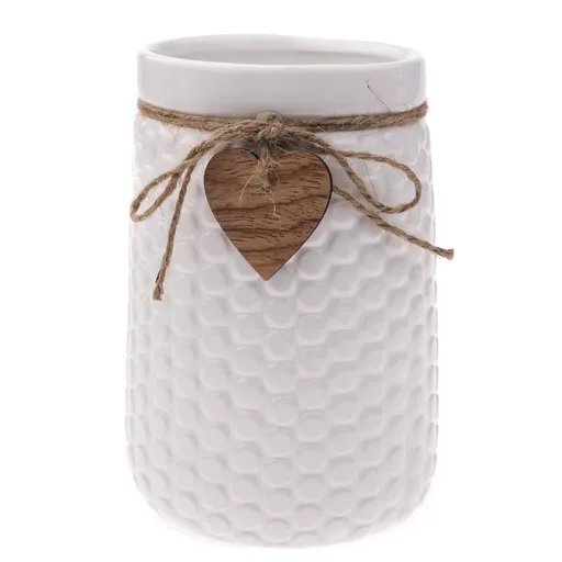 Vază Wood heart din ceramică, albă, 12 x 17,5 cm, alb