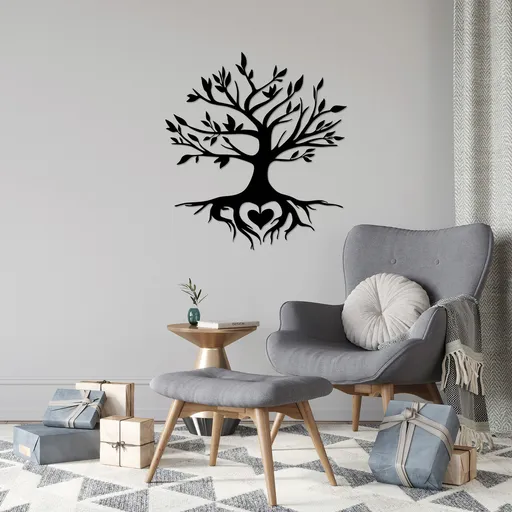 Decoratiune de perete, Tree And Heart, Dimensiune: 67 x 79 cm, Negru