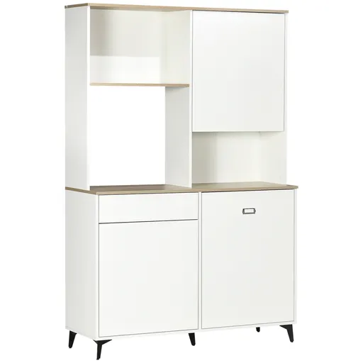 HOMCOM Dulap de bucatarie independent, dulap de depozitare modern, dulap pentru microunde cu usi si rafturi reglabile, 180 cm, alb | Aosom Romania