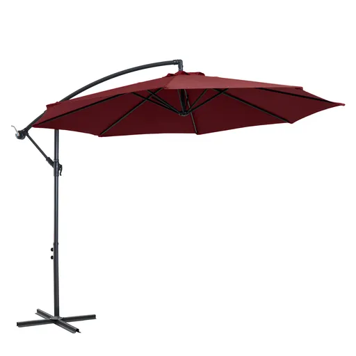 Outsunny Umbrelă Descentralizată pentru Exterior, Roșu Închis, Manivelă, Oțel și Poliester Anti-UV, Φ300x250cm | Aosom Romania