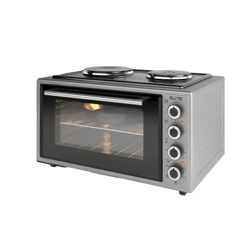 Cuptor electric cu 2 plite Elite EMO-FL 48 2588, 2000 W, 48 litri, 3 moduri, 3 setari pentru plita, Sticla dubla, Termostat, Ventilator turbo, Gri