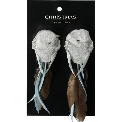 Set de decorațiuni de Crăciun Pasăre, gri,14x4x4cm, cu clemă, SET DE 2 BUCĂȚI, gri