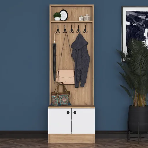 Cuier de perete, Hanah Home, M16, 59.8x182.8x35.5 cm, Nuc/Alb