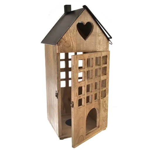 Felinar din lemn de mango InDecor negru, 28 x 28x 66 cm, L