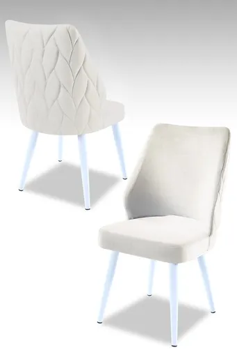 Set scaune 4 piese, Hanah Home, Pufi, PAL, Crem/Alb