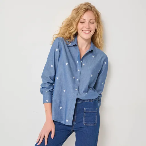 Cămașă cu imprimeu cu inimioare, din șambre