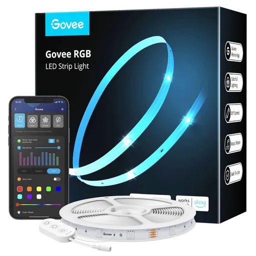 Smart LED lenta Govee H615A3A3, 5 m, Wi-Fi, Bluetooth, Sincronizare muzica, Autoadeziva, Control vocal, Alexa, Alb
