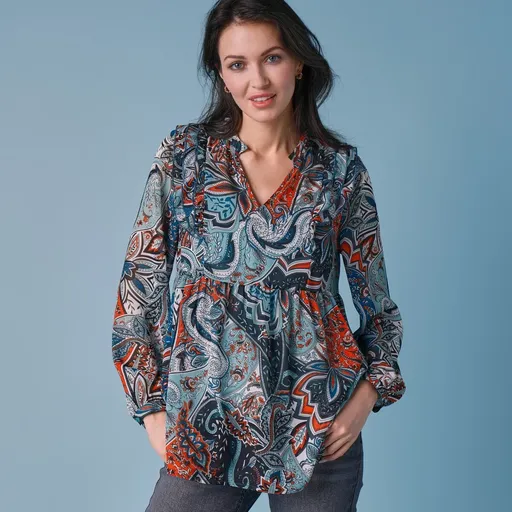 Bluză cu imprimeu și volane