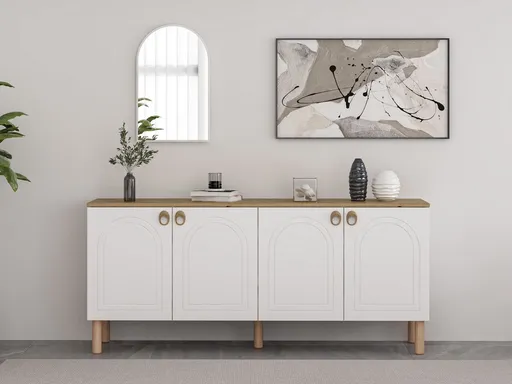 Consola, Hanah Home, Lotus Mirror, 180x81x45 cm, Alb