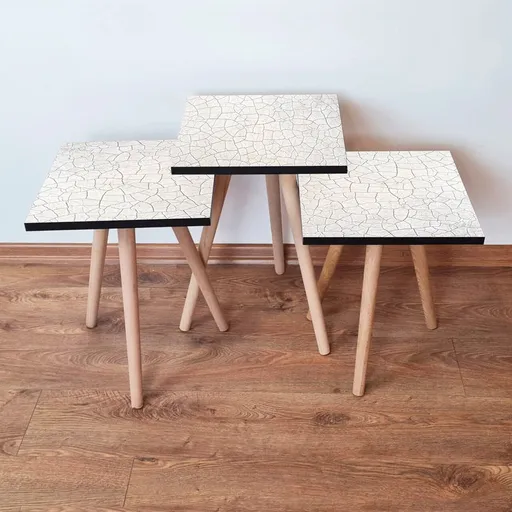 Set masute 3 piese, Hanah Home, 3Shp221, Alb/Gri