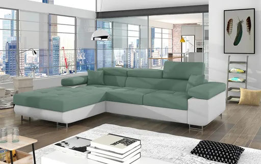 Coltar extensibil stanga 4 locuri ELTAP, Armd-23, Armando, 289x203x85 cm, lemn/poliester, verde/alb