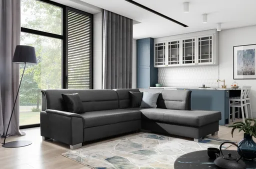 Coltar extensibil dreapta 4 locuri ELTAP, BR55, Bergen, 247x214x83 cm, lemn/poliester, gri inchis