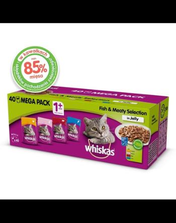 WHISKAS Adult 40x85g Peste si arome traditionale hrana umeda pentru pisici in aspic (pui, somon, vita, ton)