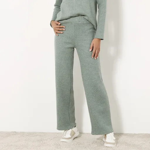 Pantaloni drepți din tricot din pieptănătură cu talie elastică în talie