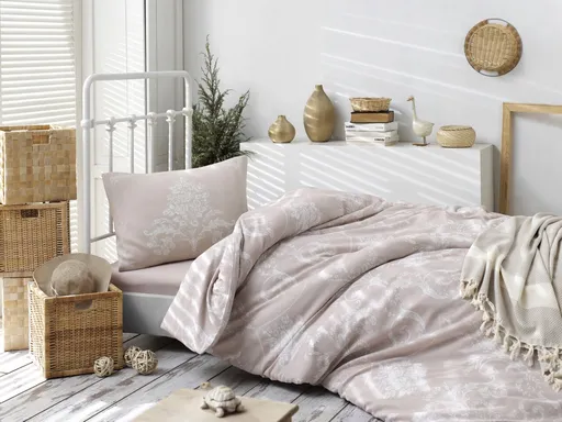 Lenjerie de pat pentru o persoana (FR), 2 piese, L'essentiel Maison, Kraliçe, Nurca / alb