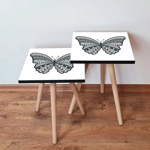 Set masute 2 piese, Hanah Home, 2Shp12, Alb/Negru