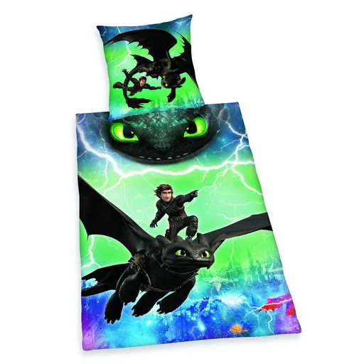 Lenjerie de pat din bumbac Herding Dragons, 135 x 200 cm, 80 x 80 cm