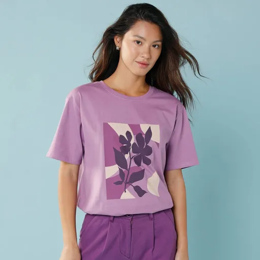 Tricou cu imprimeu central, pentru persoane cu o siluetă minionă