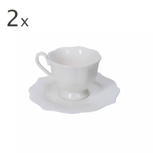 Set 2 cesti cu farfurie pentru cafea, Queen, Brandani, 12.5x5.5 cm, portelan New Bone China