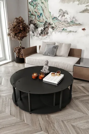 Set masute de cafea, Hanah Home, Yi Yang4L 70, MDF , Negru