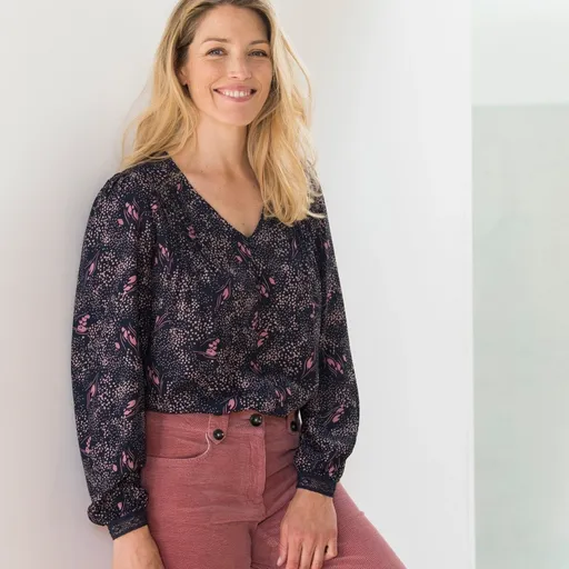 Bluză cu decolteu în V cu imprimeu