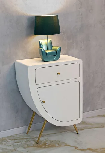 Noptiera inalta Venus, Mauro Ferretti, 60x32x79 cm, MDF/fier, alb/auriu