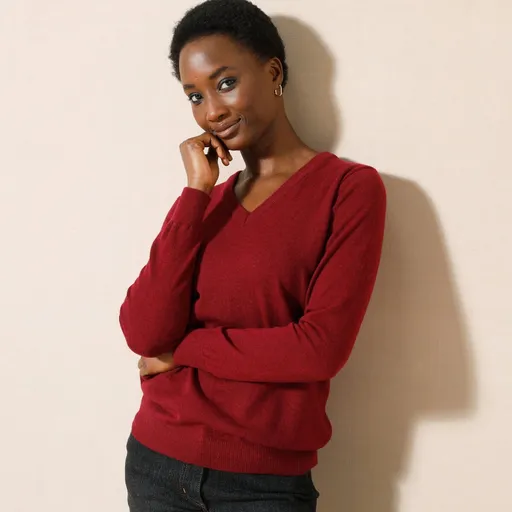 Pulover cu decolteu în V, lână de miel