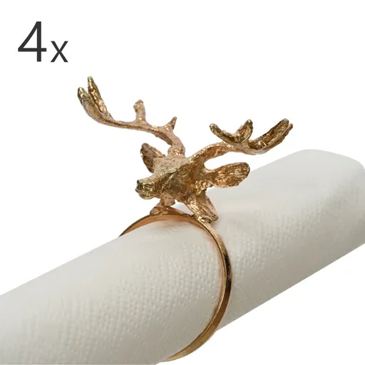 Set 4 inele de servetele Reindeer, Decoris, 5.5x3.7x3 cm, zinc, auriu