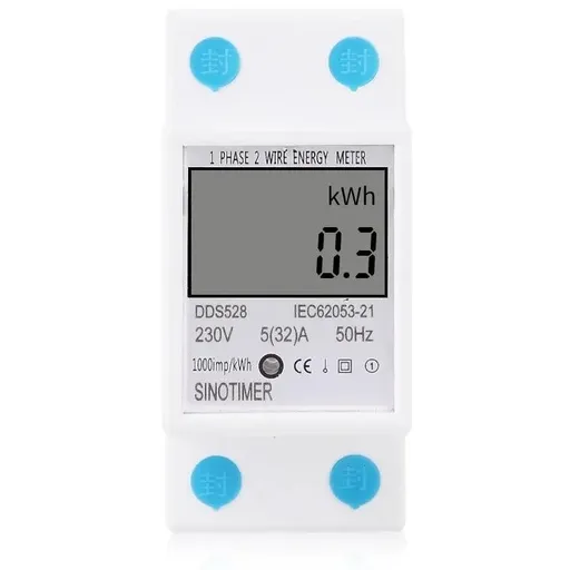 Contor monofazat de energie electrica, Sinotimer, 230V AC 50Hz 5(32)A, ecran digital LED, DDS528