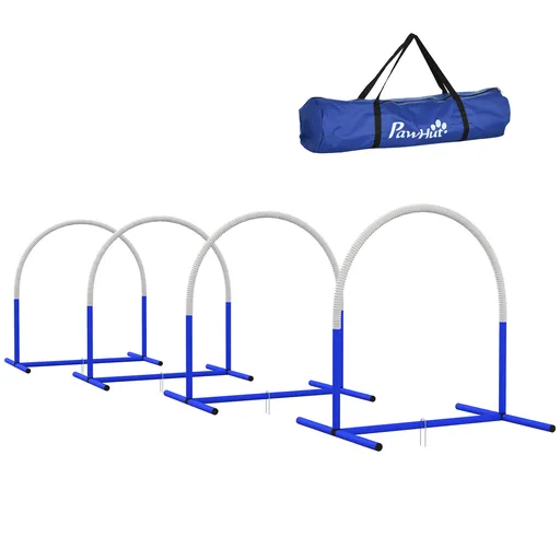 Set de Agilitate PawHut pentru Câini, Antrenament Câini, 4 Arcuri, pentru începători, cu geantă de transport, albastru+alb, 88 x 64 x 95 cm | Aosom Ro