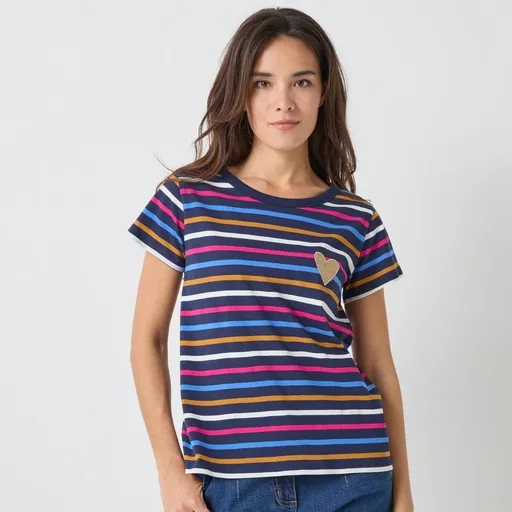 Tricou cu mânecă scurtă în dungi și etichetă cu inimă