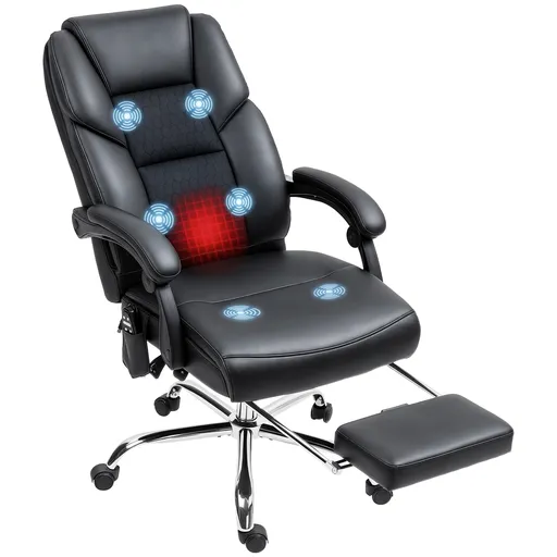 HOMCOM Scaun de Birou cu Masaj prin Vibrații, Spătar Înalt și Înălțime Reglabilă, 66x64x113-121 cm, Negru | Aosom Romania