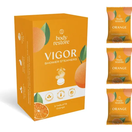 Body Restore Vigor Shower Steamers tablete pentru duș parfum Orange 3 buc