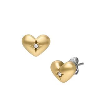 Fossil Cercei romantici în formă de inimă placați cu aur Sadie JF04832710