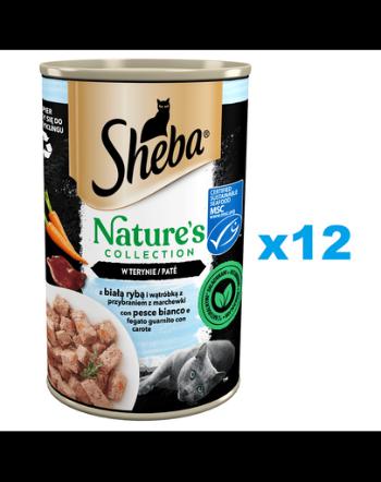 SHEBA pate pentru pisica 12x400 g Nature's Collection peste alb si ficat cu garnitura de morcovi
