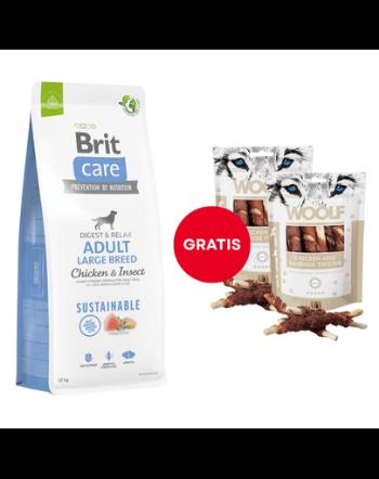 Hrana caine talie mare BRIT Care Dog Sustainable Adult Large Breed Chicken &amp; Insect 12kg + WOOLF Chicken And Rawhide Twister 2 x 100g GRATIS