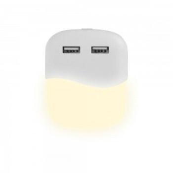 LED lámpatest , éjszakai irányfény , 2 db USB csatlakozóval , 0.5W , négyzet , meleg fehér , Samsung Chip