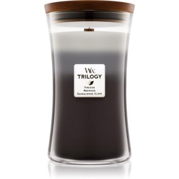 Woodwick Trilogy Warm Woods lumânare parfumată cu fitil din lemn 609,5 g