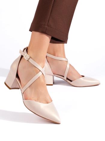 Pantofi de damă bej trendy cu toc lat