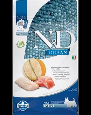 FARMINA N&amp;D Ocean Hrana caini adulti de talie mica, cu somon, cod si pepene galben 800 g