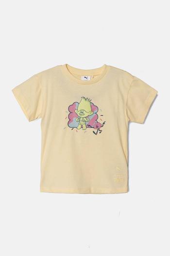 Detské bavlnené tričko Puma X TROLLSphic Tee žltá farba, s potlačou, 627383