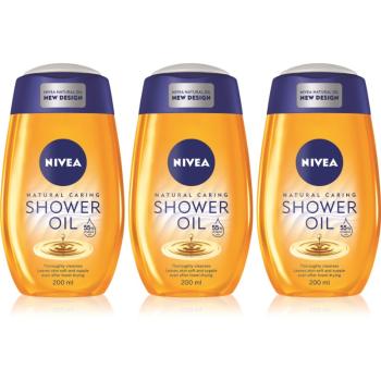 NIVEA Natural Caring ulei de dus pentru piele uscata 3 x 200 ml