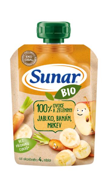 Sunar Bio kapsička jablko banán mrkev 100g,SUNAR BIO ovocná kapsička jablko, banán, mrkva 4m+, 100 g