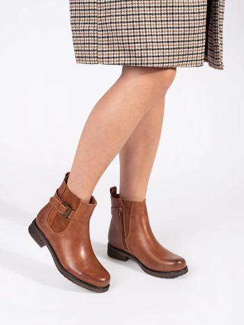 Botine maro elegante pentru femei cu toc lat
