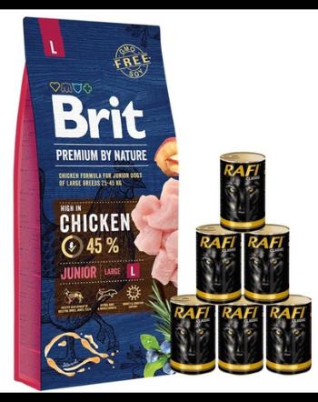 BRIT Premium By Nature Junior Large L 15 kg + hrana umeda 6x1240 g cu pasare